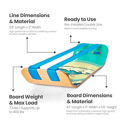 GIBBON SlackBoard, Balance Board Kids & Adults, Slackline Balance Trainer - color: Waves Plus with Stand