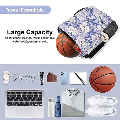 Drawstring Backpack Sports Gym Sackpack with Mesh Pockets String Cinch Beach Bag for Men Women(Blue Flower) - color: Blue Flower