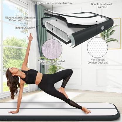 Air Mat Tumble Track, Gymnastics Mats Tumbling Track with Electric Air Pump for Home Use Cheerleading Training Kids Gym Yoga - color: Black, size: 10ftx3.3ftx4inch