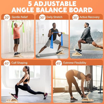 Portable Slant Board for Calf Stretching, Adjustable Wooden Calf Stretcher Incline Board, Calf Stretch Board for Squats Leg Knees Heel Ankle Stretching - color: 3pcs （slant Board + Resistance Bands）