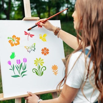 80 Pcs 3 x 3 Inch Stencils for Painting on Wood, Reusable Flower Butterfly Bird Bee Plastic Stencils DIY Craft Paint Template Set for Wall Home Decor - style: Flower