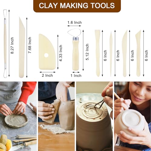43 PCS Clay Tool,Clay Sculpting Tools Kit with Storage Bag | Texturing&refining ceramics,polymer&air-dry clay.Canvas roll protects tools,Professional tools for crafters&DIY sculpting