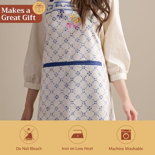 Maison d' Hermine Aprons for women with Pocket 100% Cotton (27.50"x31.50") | Adjustable Neck Strap & long ties Apron Men Chef Wedding Cooking Gardening Server Maid - color: 037 - Faience