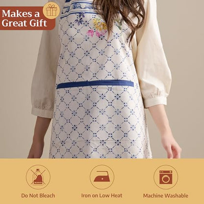 Maison d' Hermine Aprons for women with Pocket 100% Cotton (27.50"x31.50") | Adjustable Neck Strap & long ties Apron Men Chef Wedding Cooking Gardening Server Maid - color: 037 - Faience