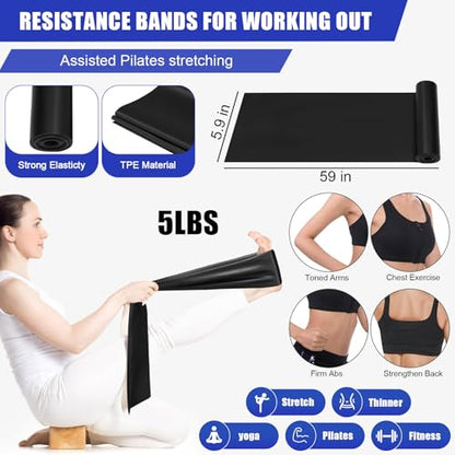 Silipull 10 Pcs Pilates Ring Blocks Set for Women Home Yoga Equipment Accessories Pilates Ring Circle and Ball Workouts Gift Include Ball Yoga Circle Resistance Bands Block Straps Gym Bag - color: Black