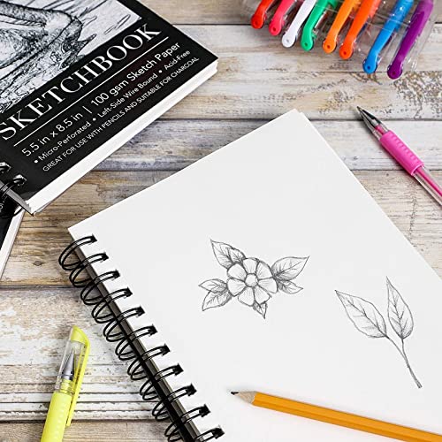 Bright Creations Perforated Spiral Sketchbook - Acid-Free Ivory Art Paper - Perforated Pages for Drawing Pad - Spiral-Bound Portable Sketch Pad - 5.5 x 8.5 in, Ivory, Pack of 3, 100 Sheets