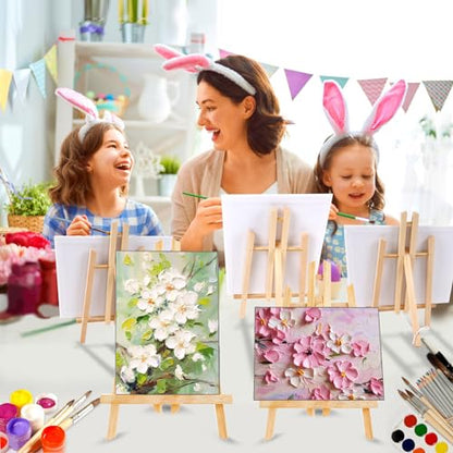 144 PCS Professional Painting Set, 12 PCS Wood Easels,12 Pack 120 Brushes | with Nylon Brush Head and 12 PCS Palettes, Painting Supplies kit for Kids & Adults Party - style: 144Pcs(12 Sets)