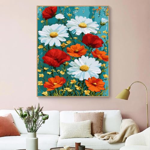 ZRIZQ Paint by Numbers Kit for Adults Beginner Flowers,Daisy,16x20 | Full set with wooden brushes,rolled canvas,rich paints.Calming activity.Beginner friendly.Just open and paint. - color: 16"X20"Rolled Canvas-Daisy Flowers