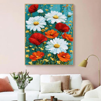 ZRIZQ Paint by Numbers Kit for Adults Beginner Flowers,Daisy,16x20 | Full set with wooden brushes,rolled canvas,rich paints.Calming activity.Beginner friendly.Just open and paint. - color: 16"X20"Rolled Canvas-Daisy Flowers