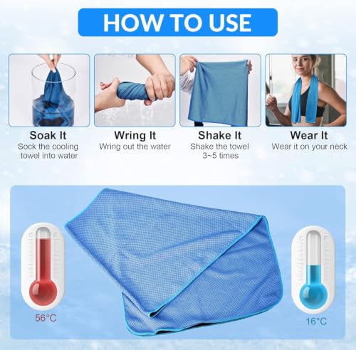 Cooling Towels for Neck and Face 6Pack(40"x12"), Cooling Neck Wraps for Gym | Lightweight, Sweat wicking, Quick dry, Soft, Reusable, Absorbent, Cooling Rags for Running, Tennis, Travel, Climbing - color: Blue/Orange/Green/Light Purple/Royal Blue/Dark Gray