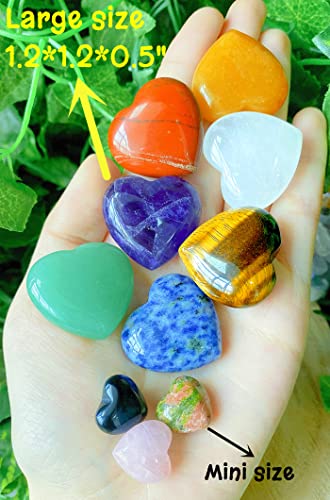 QINJIEJIE 7Pcs 7 Chakras 1.2" Heart Crystal Large Stone Healing Crystals - color: Y- 1.2" Large - 7pcs