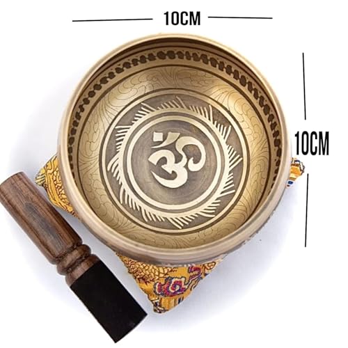 Tibetan Singing Bowl Set – Bronze Master Grade with Pure Tone & Thangka Art – Handmade in Nepal by Himalayan Bazaar (Gold & Yellow) - color: Gold - Yellow