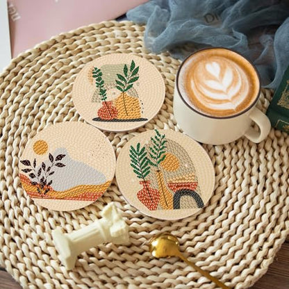 Clendo 8 Pcs Bohemian Style Diamond Painting Coasters Kits for Adults, Abstract Landscape Diamond Art Coasters for Beginners with Holder, Small Diamond Painting Kits for Adults Art Craft Supplies - color: Bdwy149-us