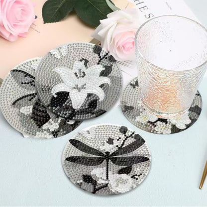 Clendo 8 Pcs Gothic Diamond Art Coasters Kit - DIY 5D Small Diamond Painting Coasters with Holder, Mini Diamonds Arts Kits for Adults Coaster, Gem Art Arts and Crafts for Adults - color: Jxbd134-us