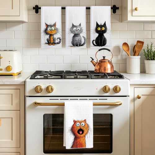 4 Pcs Funny Cat Kitchen Towels, Cute Cats Gifts Reusable Hand Towels-07 - color: Multi 1624