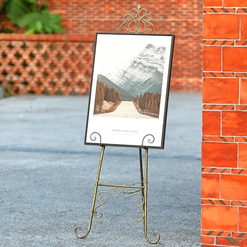 Vintage Metal Free Standing Adjustable Display Stand Easel | Extra Large Scroll Floor Standing Easel for Display Mirror Wedding Welcome Signs Picture Frame with Chain Support