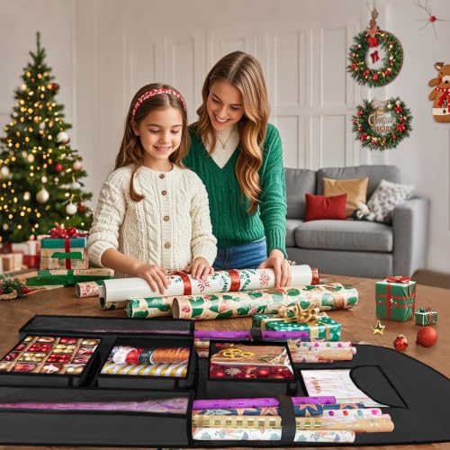 Hanging Gift Wrapping Paper Organizer Storage, Over Door Wrap Storage Bag - color: Black