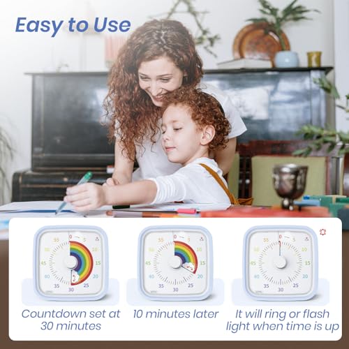 Yunbaoit Rainbow Visual Timer for Kids, 60-min Countdown Timer, Light Blue - color: Light Blue Rainbow