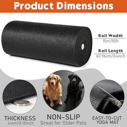 Nuanchu Yoga Mat Roll 24 inch Width, 4mm Thick Non Slip Exercise Mat, Large Anti Tear Gym Flooring for Home Workout, Fitness, Senior Dog Floor Protection - size: 50ft