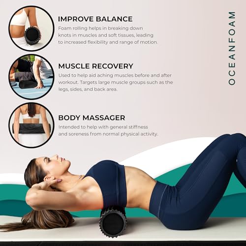 Oceanfoam Soft Tidal Roller (Black & Charcoal Marbled) - Low Density Foam Roller for Physical Therapy, Back Pain, Exercise & Stretching - Wave Textured - Yoga & Wellness - Full Size, 20" x 5" - color: Black & Charcoal Marbled