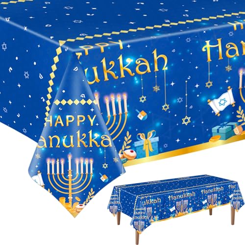3 Pcs Hanukkah Plastic Tablecloth Happy Hanukkah Theme Tablecover Disposable Jewish Festival Tablecloths for Home Party Decorations Supplies 54 x108 in - color: Hanukkah