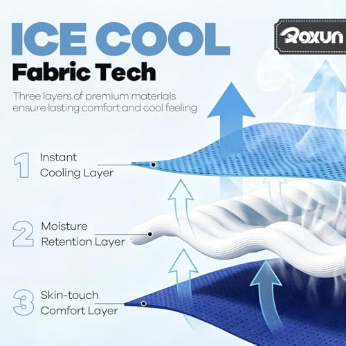 ROXUN Cooling Towels, 4 Pack (40''x12'') Chilly Ice Rags for Neck and Face | Dark Gray+Grayish Blue+Pink+Green, Soft Breathable, Sports and Outdoor Workouts, Comes with Storage Bags & Carabiners - color: Dark Gray+grayish Blue+pink+green