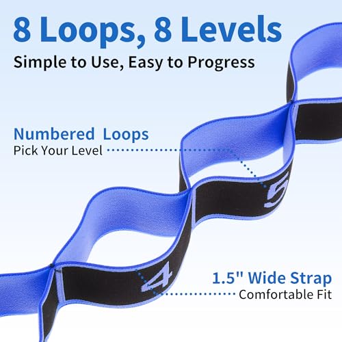 Stretch Strap, Yoga Stretching Band, Elastic Stretching Strap, Yoga Stretch Strap with 8 Loops, for Effective Stretching - color: Blue