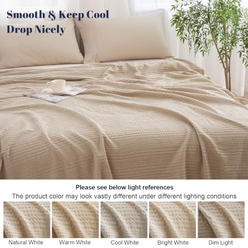PHF Lightweight Waffle Weave Blanket Queen for Bed Light Tan 90"x90" - color: Light Tan, size: Queen(90"x90")