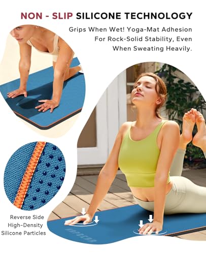 HAPBEAR Non Slip Yoga Mat Towel with Grip Dots, 72" x 24" Hot Yoga Towel - Super Absorbent Microfiber Yoga Towel for Hot Yoga, Bikram, Pilates and Gym Workout - Blue - color: Blue