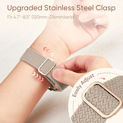 Braided Stretchy Nylon Band Compatible for Apple Watch Bands Women Men - color: MilkTea, size: 44mm/45mm/46mm/49mm