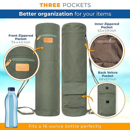 UDANA Canvas Yoga Mat Bag for Women & Men, Full-Zip Carrier with 3 Pockets & Adjustable Strap, Stylish Gym & Pilates Bag – Available in Multiple Sizes