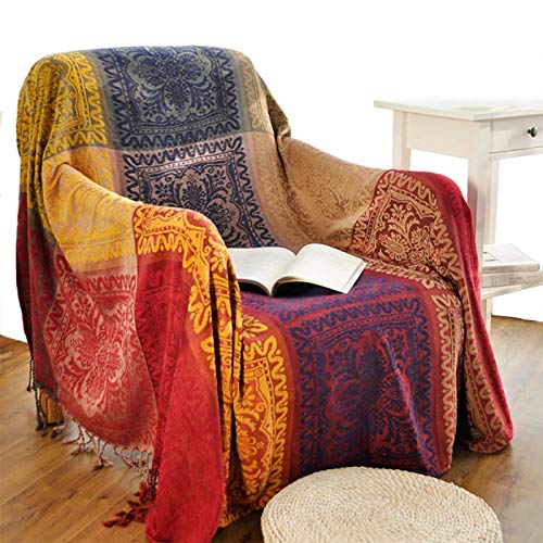 Boho Throw Blanket, Chenille Jacquard Tassels Throw Blankets for Bed Couch Soft Chair， Bohemian Fringe Tassels (Red, Large 86 * 102Inches) - color: Red, size: Large (86 x 102 in)