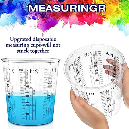 24 Pcs 64 oz 1800 ml Paint Measuring Cups Mixing Cups with Graduated and 20 Pcs Paint Mixing Sticks Plastic Disposable Resin Automotive Epoxy Mixing Cup for Paint Kitchen Cooking Baking