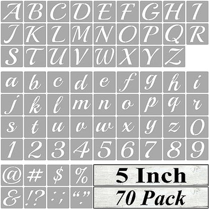 5 Inch Alphabet Letter Stencils for Painting - 70 Pack Letter and Number Stencil Templates with Signs for Painting on Wood, Reusable Cursive Letters Stencils for Chalkboard Wood Signs & Wall Art - size: 5 Inch