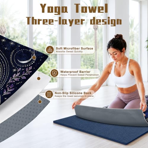Hot Yoga Towel Non Slip, Ultra-Absorbent Yoga Mat Towel, Soft with Printed Design, Machine Washable, Yoga Pilates Towel Suitable for Exercise, Pilates, Yoga, 72x27in.Purple - color: Purple Flower