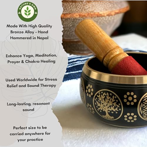 Nature's Own Tibetan Singing Bowl Set - 3.5 Inch, Black - Handcrafted in Nepal, Easy to Play - Ideal for Meditation, Yoga, Chakra Healing, Stress Relief, Spiritual Gifts for Men & Women - color: Black