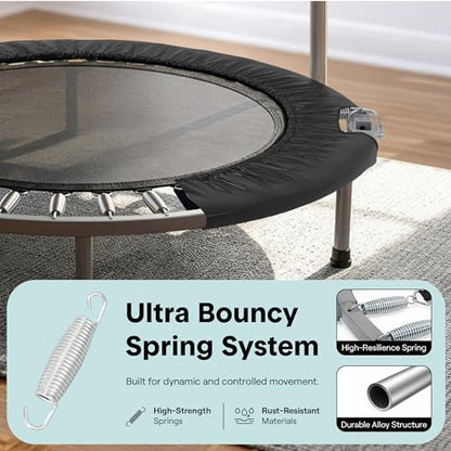 SereneLife 40" Foldable Mini Trampoline for Adults - Compact Fitness Rebounder with Adjustable Foam Handle, Exercise Trampoline with Max Load 330lbs, Indoor/Garden Whole-Body Workout - color: Black