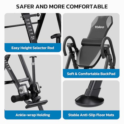 YOLEO Gravity Inversion Table for Back Pain Relief 2026 New Inversion Table | w/Lumbar Support, Easy to Assemble, Back Stretcher Machine 300 lbs - color: Grey
