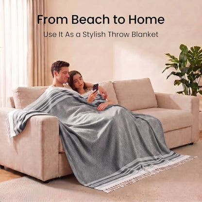 Yongoes Turkish Beach Towel Blanket Oversized 82x88 Black Boho - color: Black, size: Extra Large 82"x88"（208x224cm）