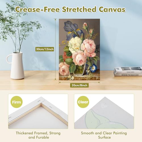 Bowetile Framed Paint by Numbers Kit for Adults Beginner, Flowers Adults' Paint-by-Number Kits on Canvas, Easy Acrylic Number Painting Kits for Home Wall Decor Gifts, 8x12in - color: Flowers