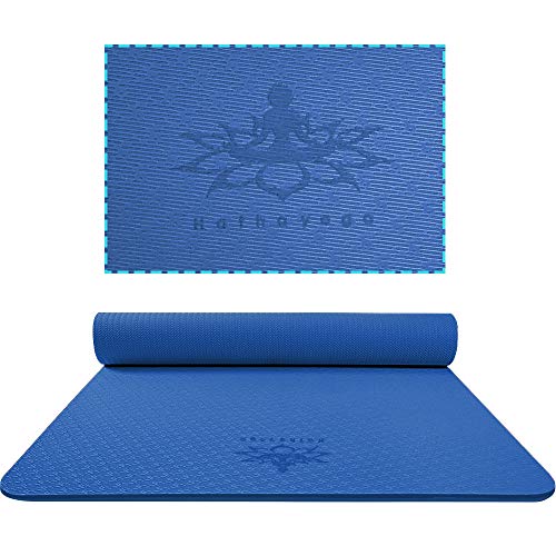 Hatha Yoga Extra Thick TPE Yoga Mat - 72"x 32" Thickness 1/2 Inch -Eco Friendly- With High Density Anti-Tear Exercise Mats For Home Gym Travel & Floor Outside - color: Blue