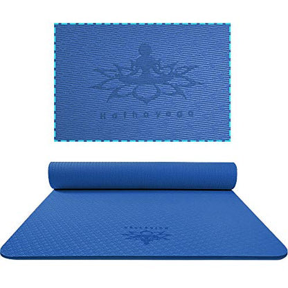 Hatha Yoga Extra Thick TPE Yoga Mat - 72"x 32" Thickness 1/2 Inch -Eco Friendly- With High Density Anti-Tear Exercise Mats For Home Gym Travel & Floor Outside - color: Blue
