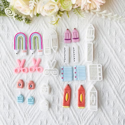 School Supplies Polymer Clay Cutters Set – Molds, Clay Cutters for Polymer Clay, Clay Earring Tools - color: O color