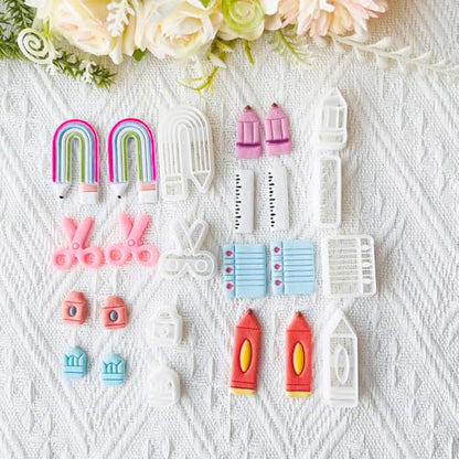 School Supplies Polymer Clay Cutters Set – Molds, Clay Cutters for Polymer Clay, Clay Earring Tools - color: O color