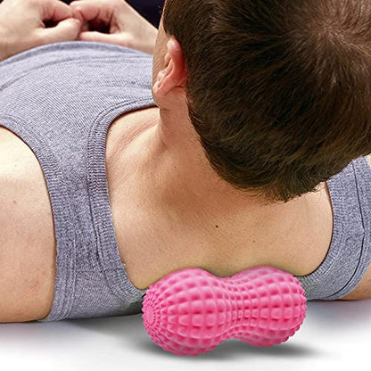 SELEWARE Peanut Massage Ball, Double Lacrosse Roller for Muscle Relief - color: Pink