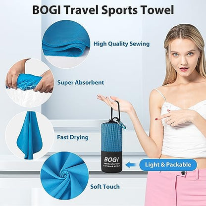 BOGI Microfiber Quick Dry Travel Sports Towel, Blue, 60"x30"+16"x16" - color: Blue, size: L:60''x30''+16''x16''