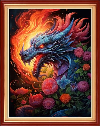 Funchey Stamped Cross Stitch Kits, DIY Cross Stitch Pattern for Adults Beginners Needlepoint Kits Embroidery Kit Arts and Crafts 11CT-Magic Dragon Flower 16x20 inch - color: Handicraft patterns17