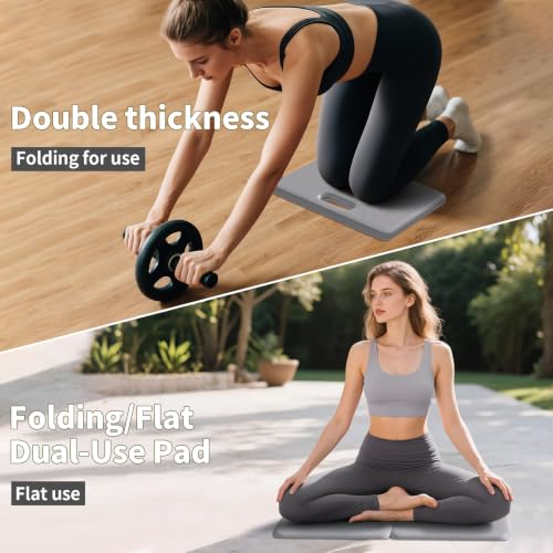 PAIDU Yoga Knee Pad 1" Thick, Foldable for Home Gym | knee pad for pain-free knees, elbows, wrists & back, foldable for home gym, pilates, plank and abdominal training - color: Grey + Black