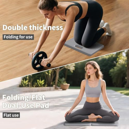 PAIDU Yoga Knee Pad 1" Thick, Foldable for Home Gym | knee pad for pain-free knees, elbows, wrists & back, foldable for home gym, pilates, plank and abdominal training - color: Grey + Black