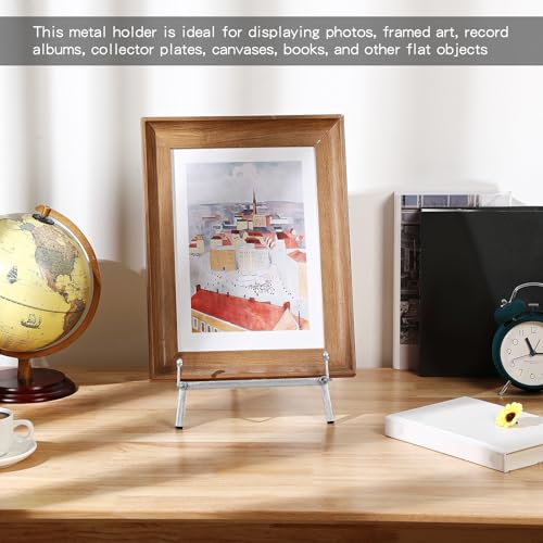Leinuosen Metal Easel Stand 16.5" H x 8.7" W x 4.3" D Table Top Easel Stand for Display Tripod Art Picture Mirror Modern Plate Holder for Display Book Photo Wedding Sign(Silver) - color: Silver